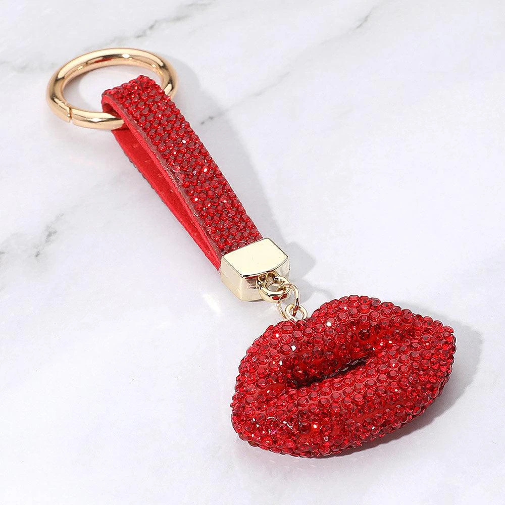 FASHNZFAB Bling Studded Lips Keychain Bag Charm