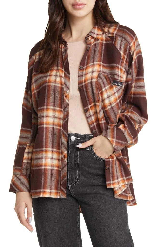BDG Urban Outfitters Brendon Plaid High-Low Flannel Button-Up Shirt 1
