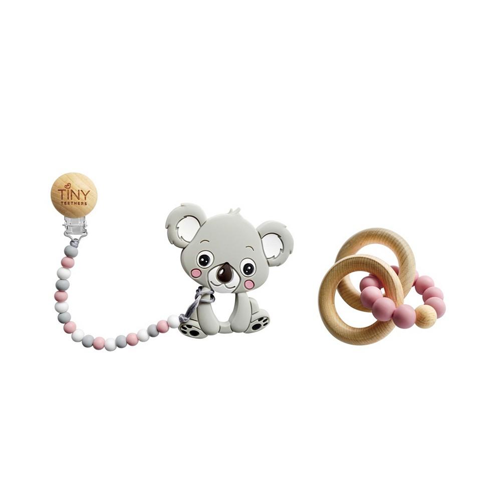 Tiny Teethers Designs 3 Stories Trading Tiny Teethers Infant Silicone And Beech Rattle And Teether Gift Set, Koala