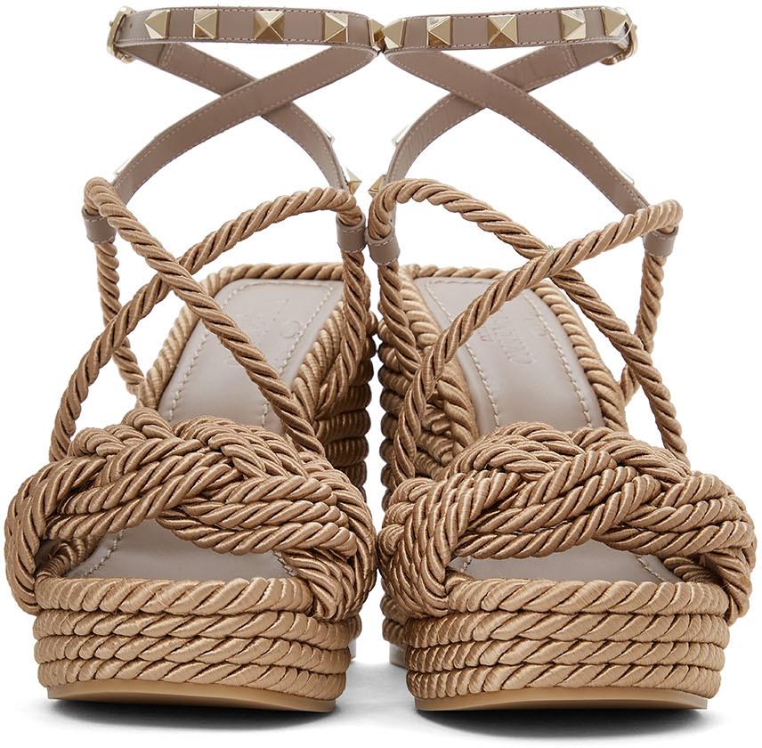 Valentino Garavani Taupe Wedge Rockstud Sandals