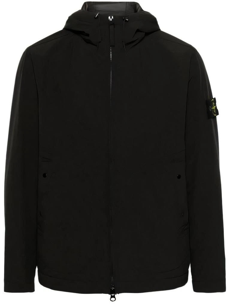 Stone Island Black Padded Jacket With Hood And Zip Closure