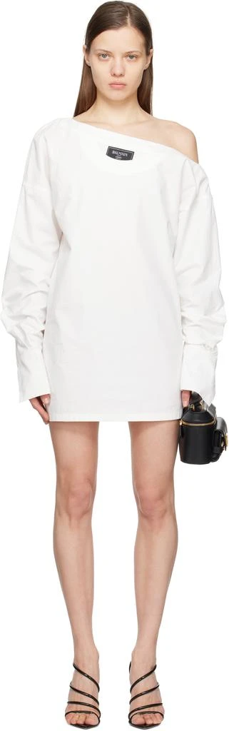 Balmain White Open Neck Asymmetric Shirt Minidress 1