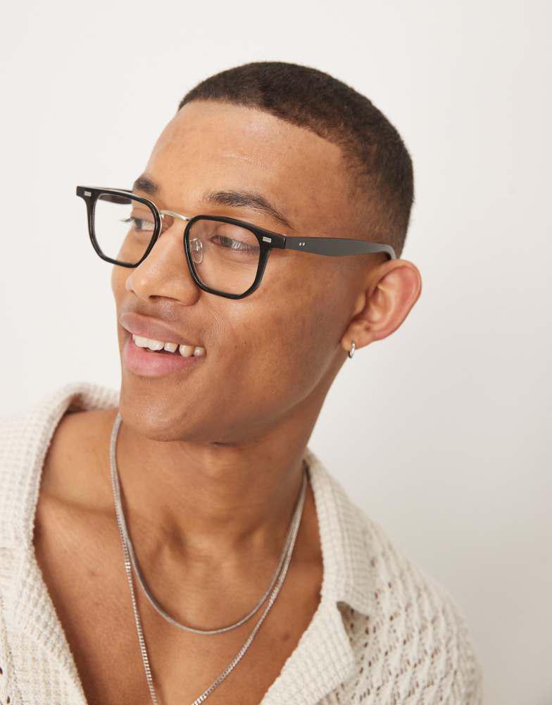ASOS ASOS DESIGN square metal glasses in black with clear lens
