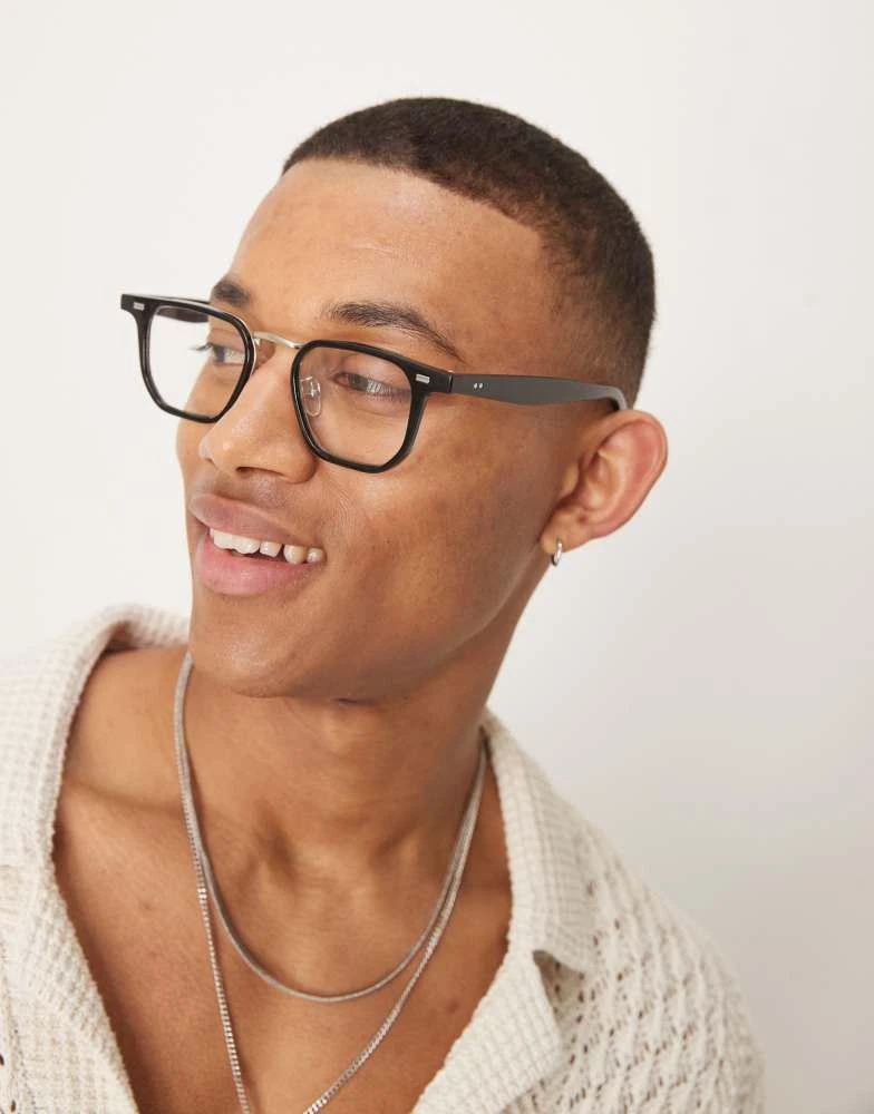 ASOS ASOS DESIGN square metal glasses in black with clear lens 1