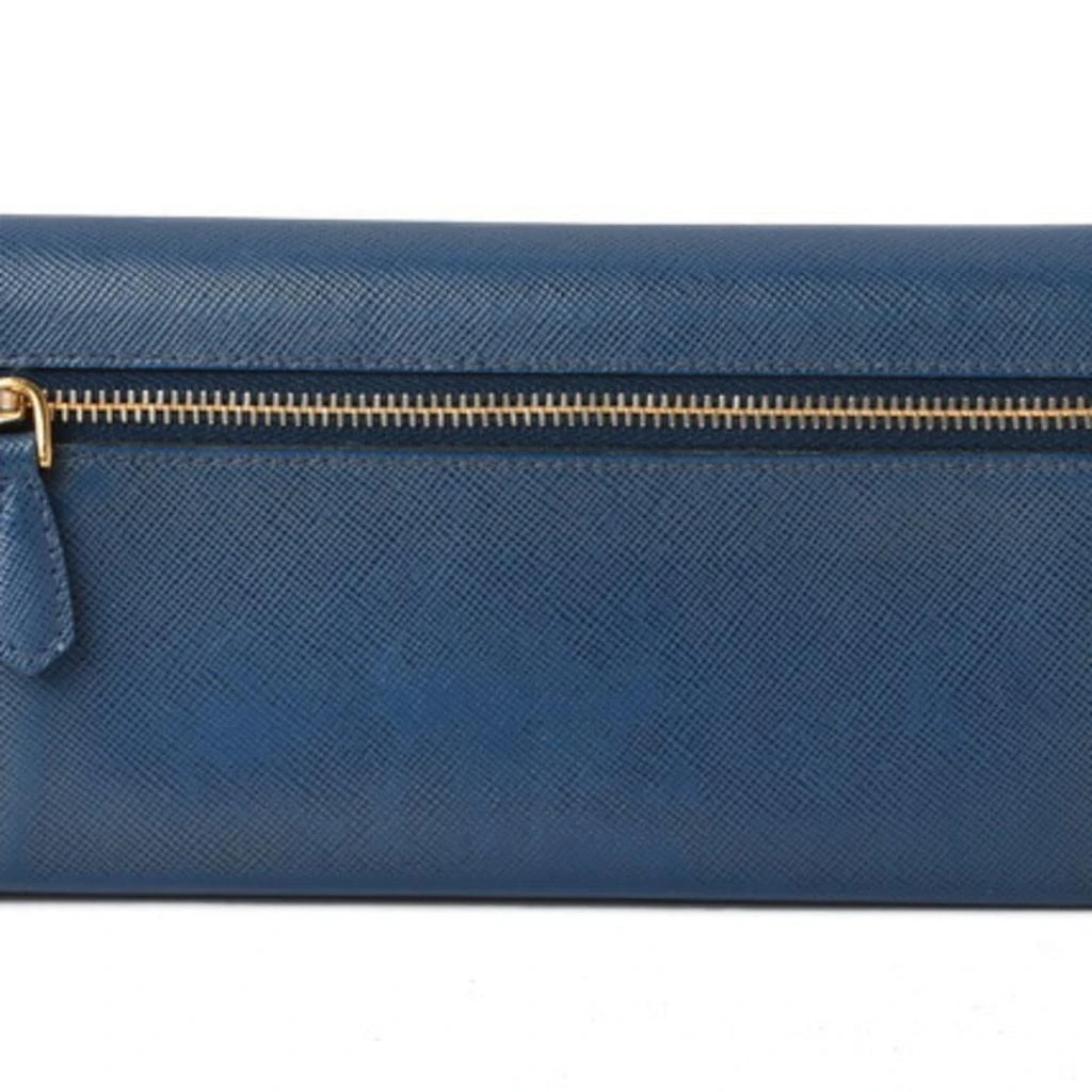 Prada Saffiano blue Bluette Leather Long Wallet (Bi-Fold) (Pre-Owned) 4