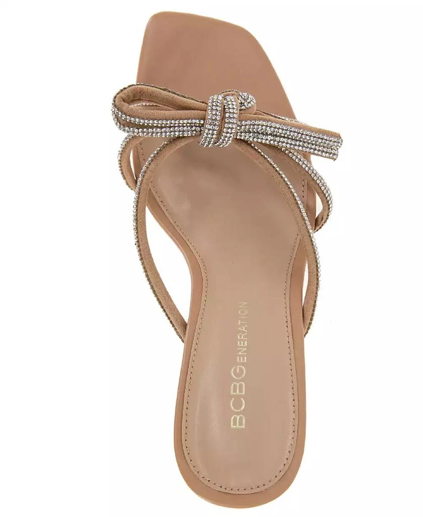 BCBG Women's Selma Rhinestone Bow Slip On Sandals 4