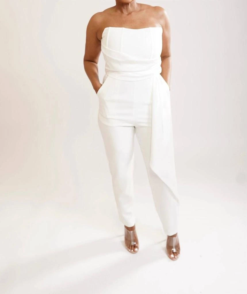 LUXXEL Classy Draped Bustier Jumpsuit In White 1
