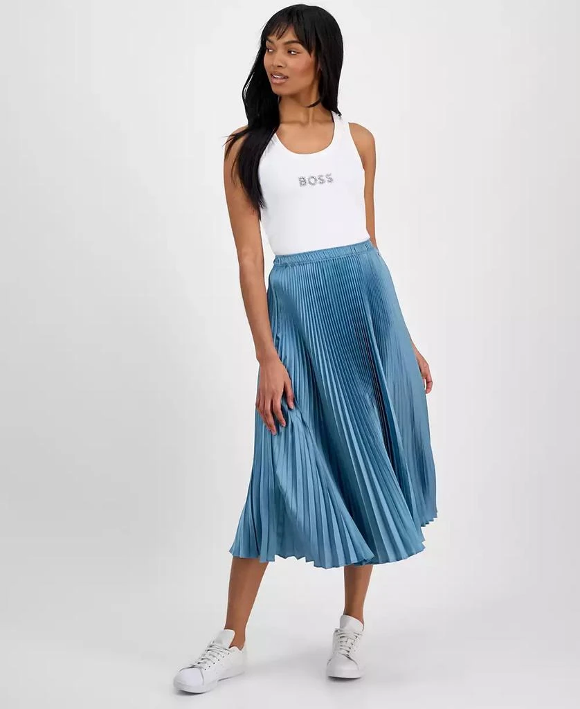 Hugo Boss Women's Pleated A-Line Pull-On Midi Skirt 1
