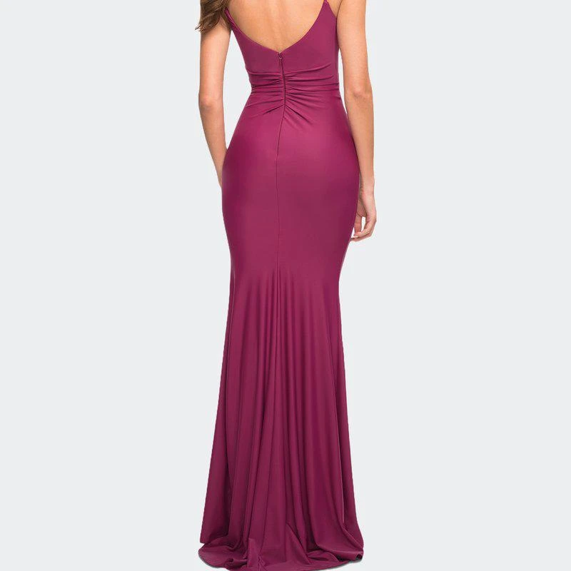 La Femme Luxe Simple Jersey Gown With Draped Neckline 2