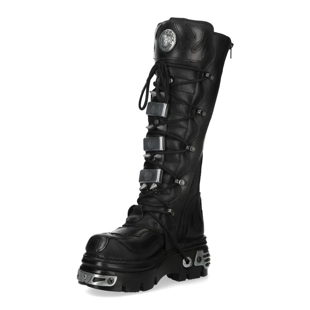 NewRock M-161-C10 Knee High Black Leather Spiked Gothic Boots 6
