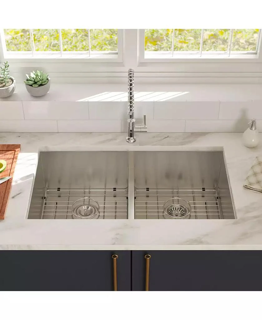 Flynama 33x19x10inch Double Bowl Undermount Kitchen Sink Stainless Steel 16 Gauge 50 50 Split 4