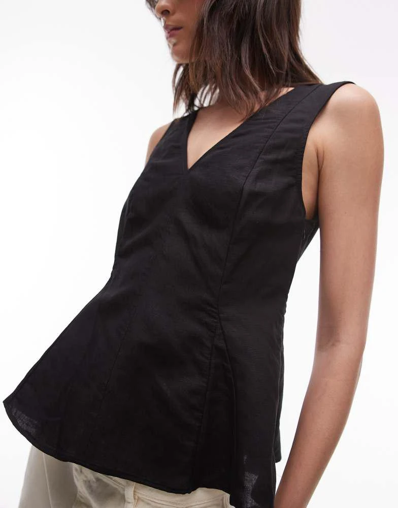Mango Mango linen mix v-neck peplum top in black 3