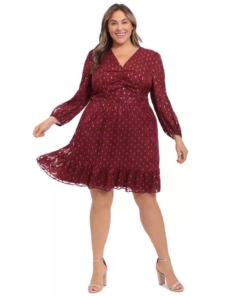 London Times Plus Size Clip-Dot Fit & Flare Dress 3