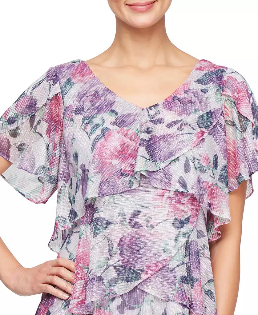 SL Fashions Plus Size Floral Metallic Tiered Dress