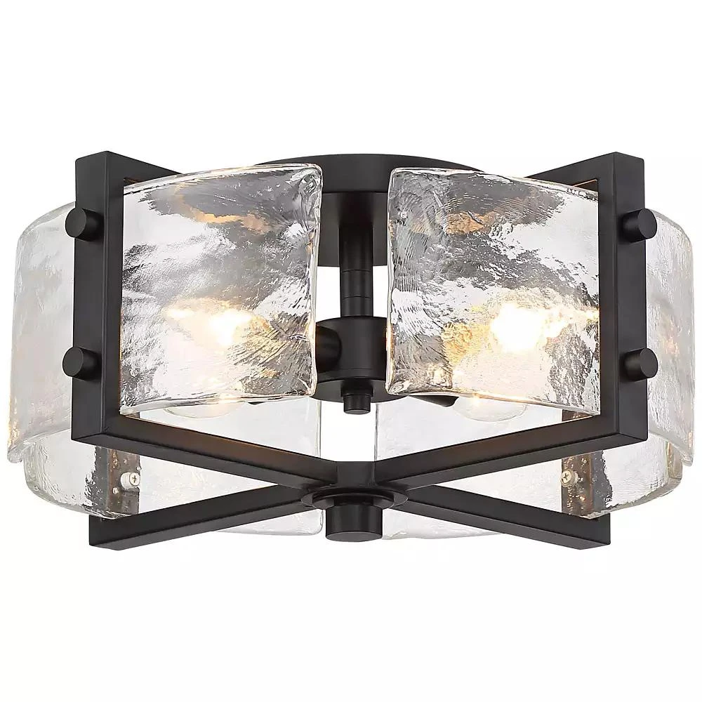 Possini Euro Design Adri Modern Ceiling Light Flush Mount Fixture 4-Light 16.50" Wide Black Metal Curved Textured Glass Panels for Bedroom Kitchen Living Room 3