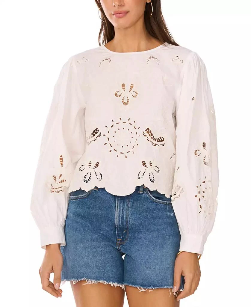 Vince Camuto Women's Lattice-Trim Embroidered Top 1