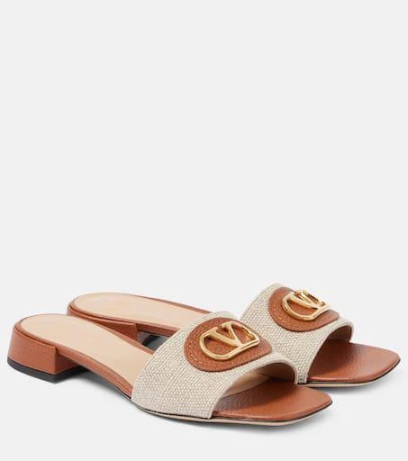 Valentino VLogo Signature leather-trimmed canvas slides 1