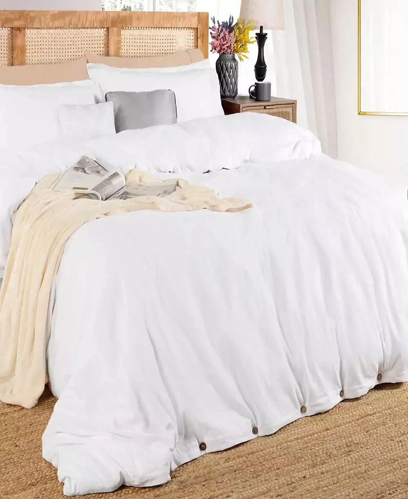 Superior Cotton Linen Blend Solid 3-Piece Duvet Cover Set, King/ California King 5