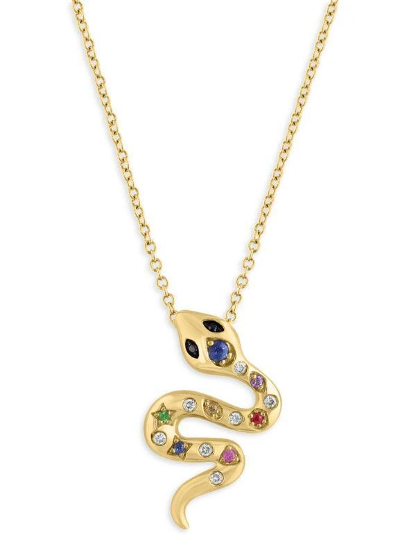Effy Safari 14K Yellow Gold, Diamond & Multicolor Sapphire Snake Pendant Necklace 3