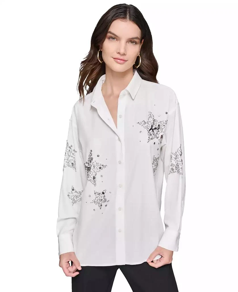 Karl Lagerfeld Paris Women's Embellished Button-Front Top 1
