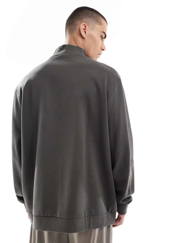 ASOS ASOS DESIGN essential sweatshirt with quarter zip in khaki 4