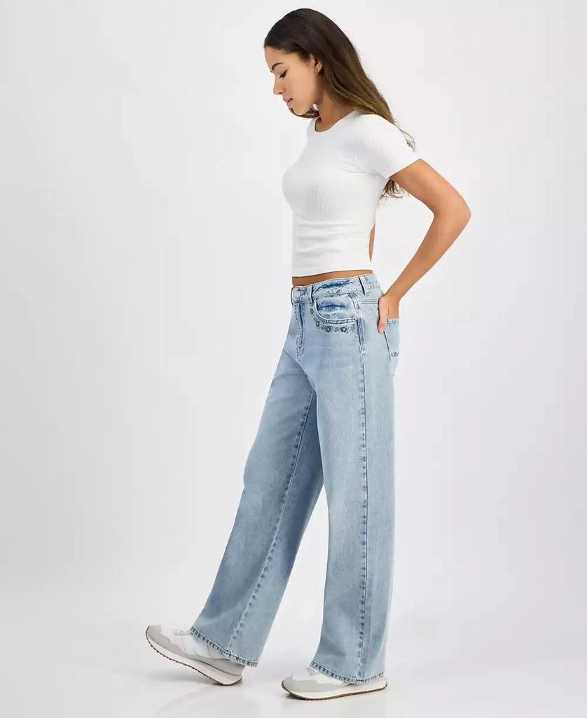 Indigo Rein Juniors' High-Rise Embroidered Wide-Leg Jeans 2