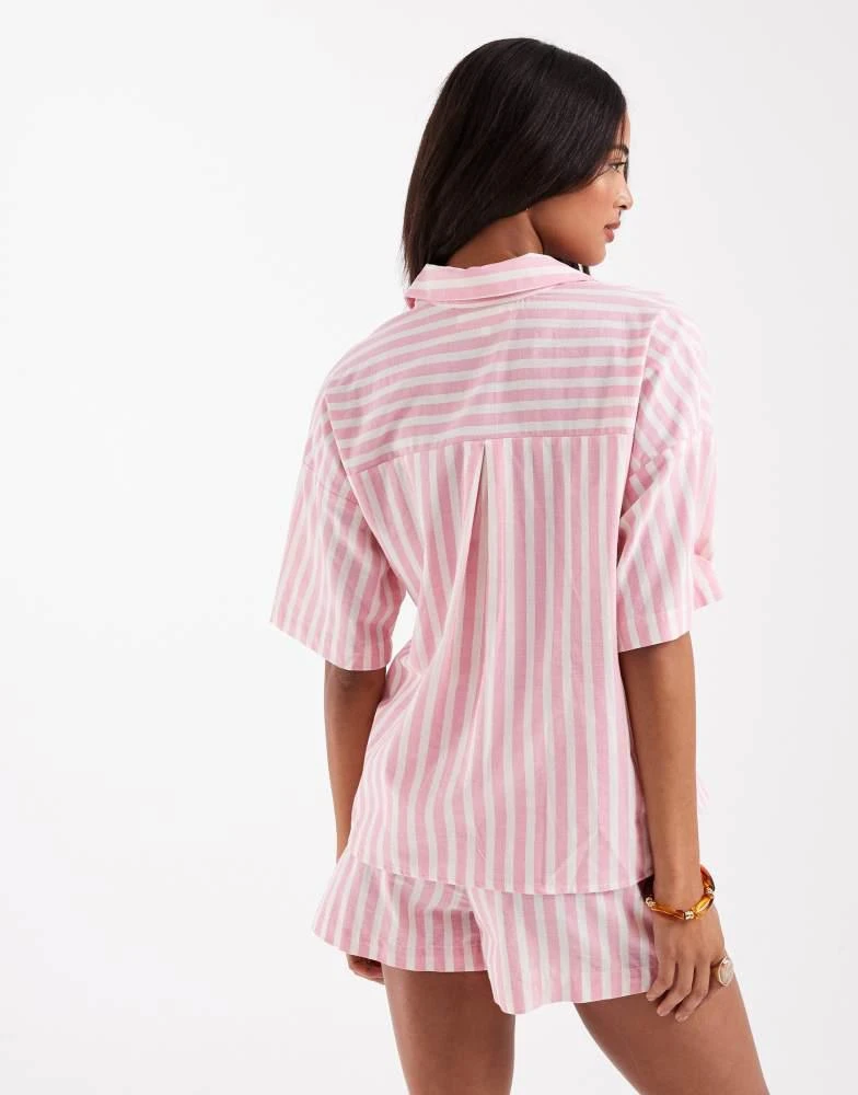 Pull&Bear Pull&Bear oversized short sleeve shirt co-ord in pink stripe 3