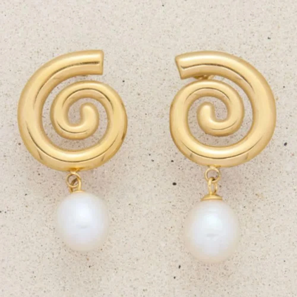 Pompeii3 18k Yellow Gold Plated 1.5" Fresh Water Pearl Push Back Studs 2