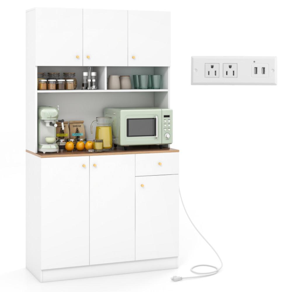 Hivvago 71 Inch Tall Pantry Cabinet with Outlets for Dining Room-White