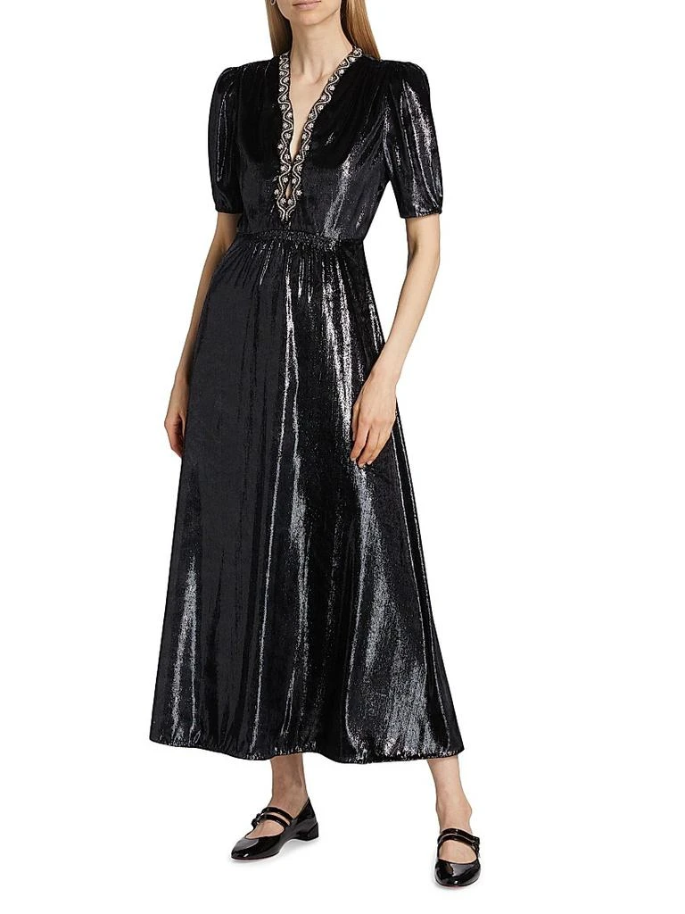 Saloni Tabitha Metallic Velvet Midi Dress 3