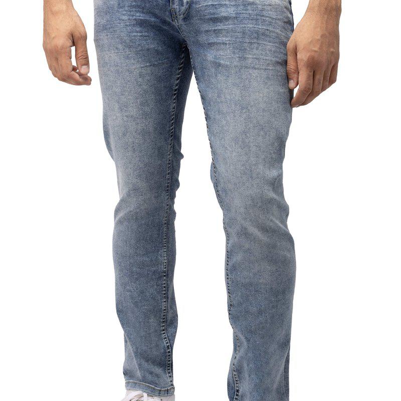 Cultura Azure Mens Basic Casual Stretch Washed Denim Jeans Flex Tapered Leg Slim Fit Acid Wash