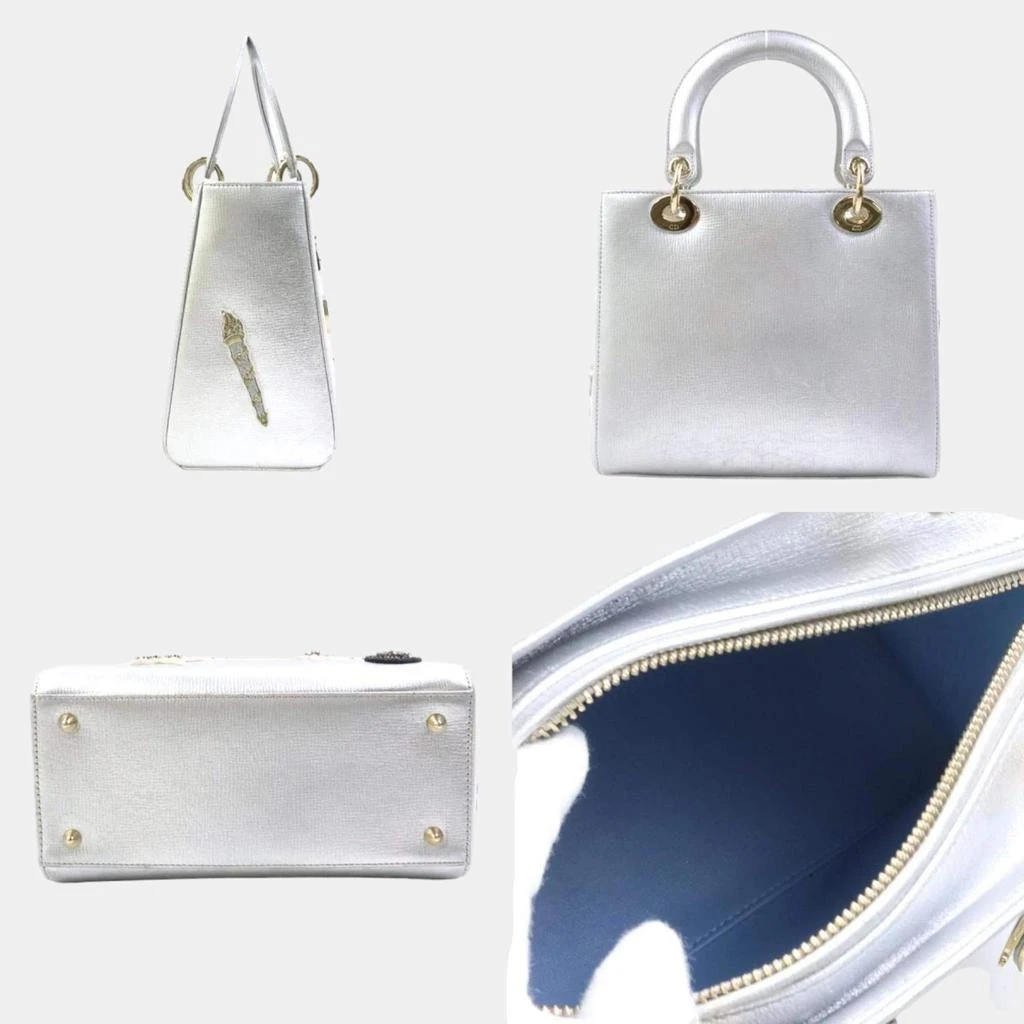 Dior Dior Metallic Silver Leather Medium Lady Dior Tote Bag 2