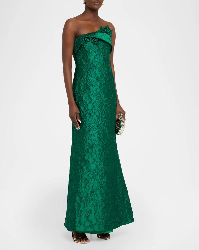 Badgley Mischka Strapless Floral Jacquard Trumpet Gown 4