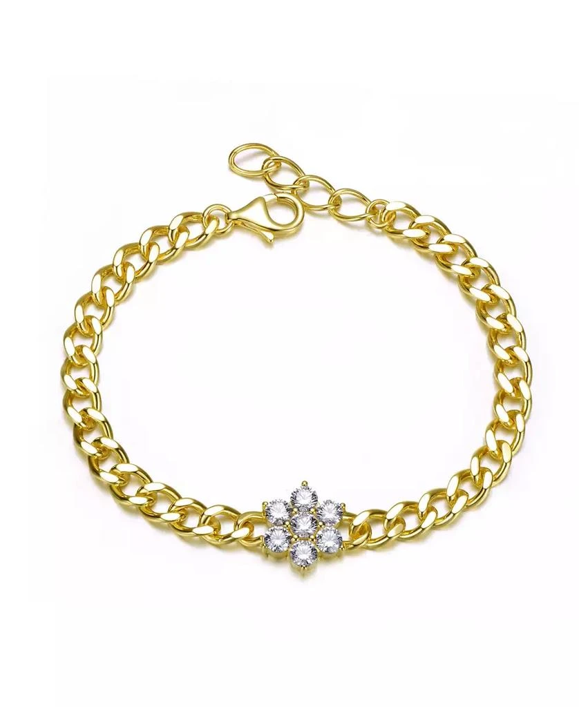 Rachel Glauber Women
s 14K Gold Plated CZ Flower Bloom Cuban Link Bracelet