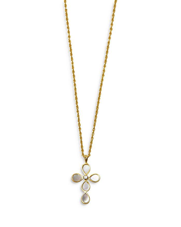 Argento Vivo Cubic Zirconia & Mother Of Pearl Cross Pendant Necklace in 18K Gold Plated Sterling Silver, 16"-18"