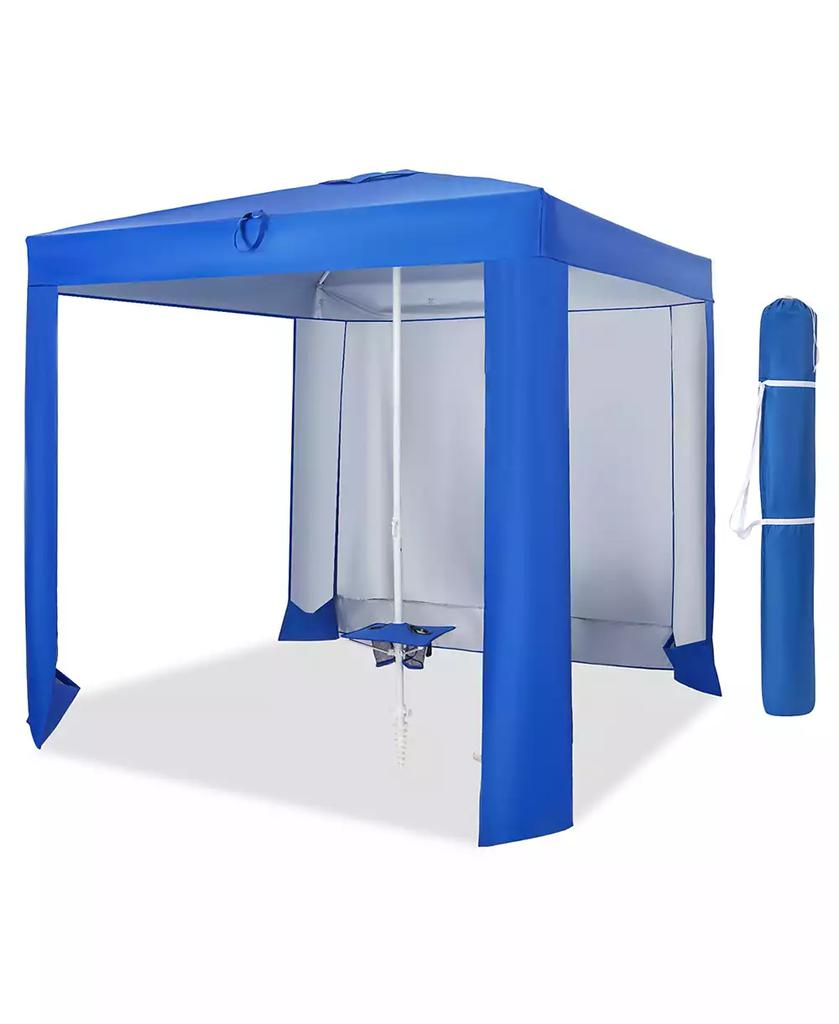Costway UPF 50+ Beach Tent 6.6ft x 6.6ft Beach Cabana with Folding Table, 5 Sandbags