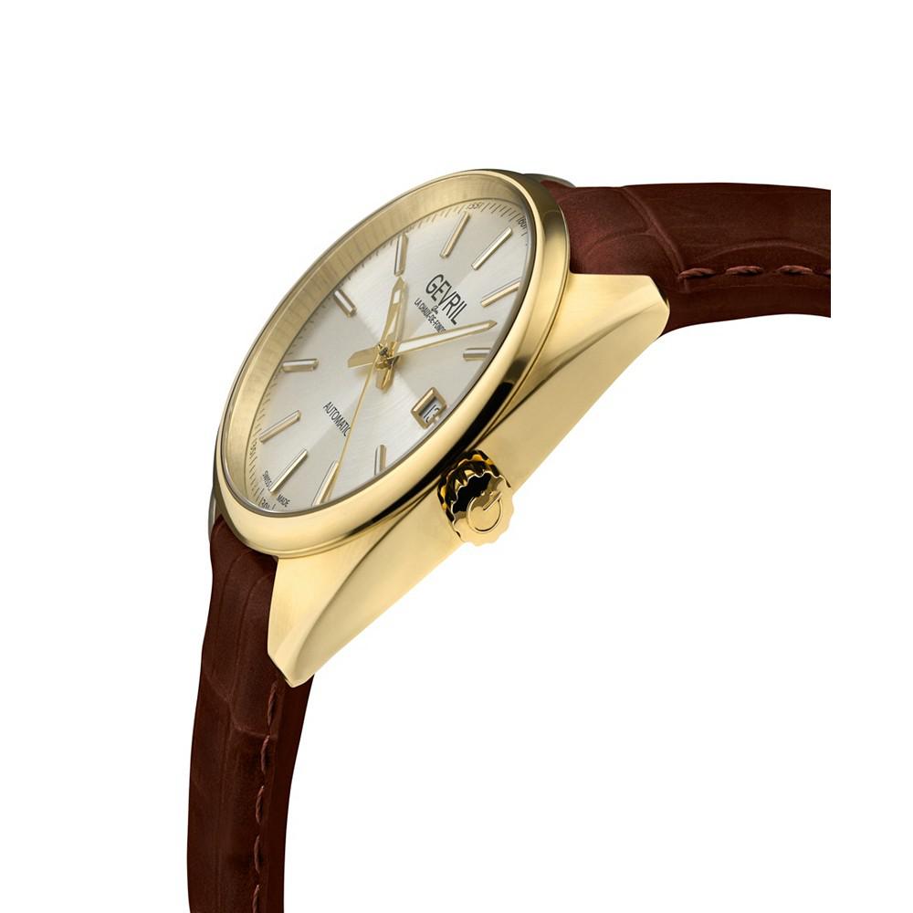 Gevril Men's Five Points Swiss Automatic Italian Brown Leather Strap Watch 40mm