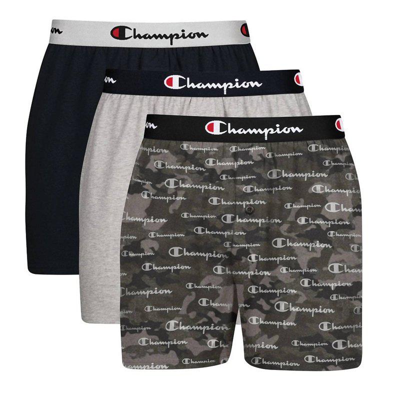 Champion Men's 3-Pack Cotton Stretch Boxers In Camo Grey/black/oxford Grey