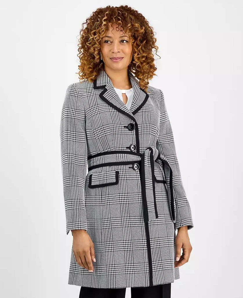 Le Suit Women
s Framed Plaid Belted Wide-Leg Pantsuit Set, Regular 
Petite 2