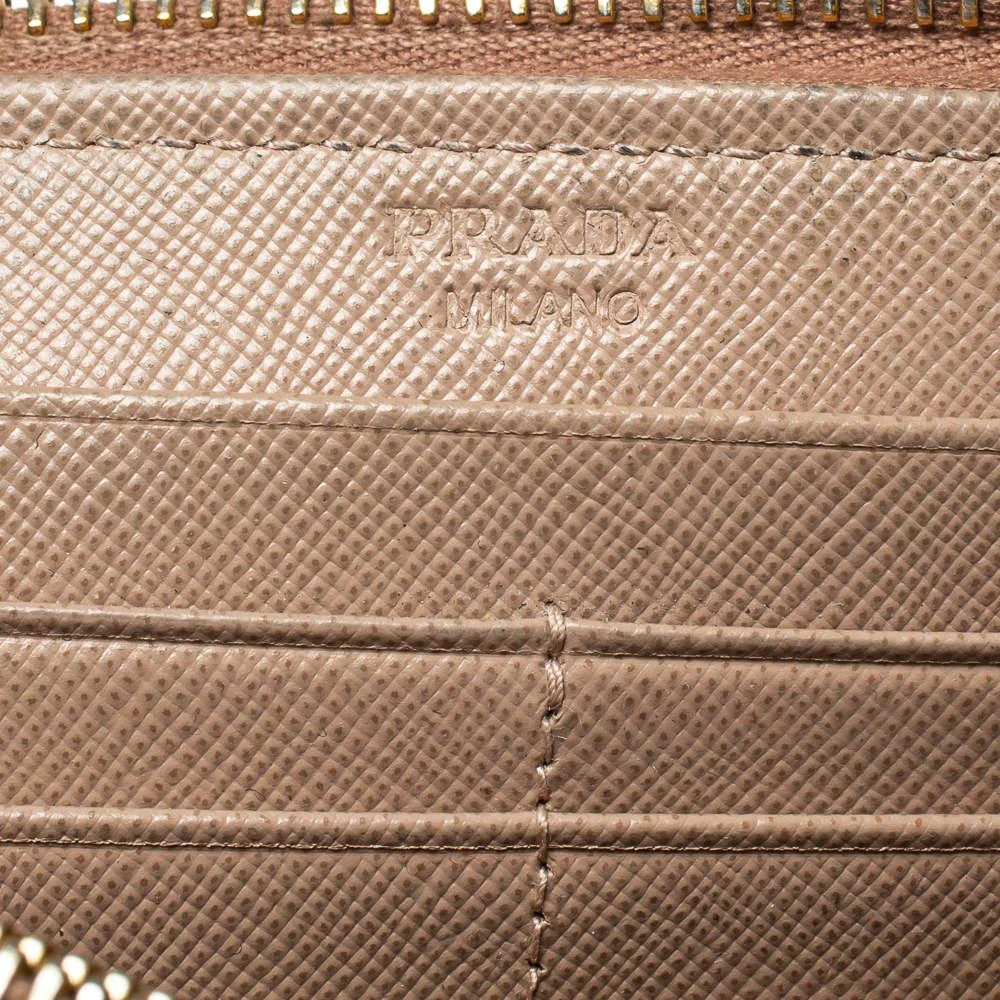 Prada Prada Beige Saffiano Leather Bow Zip Around Wallet 8