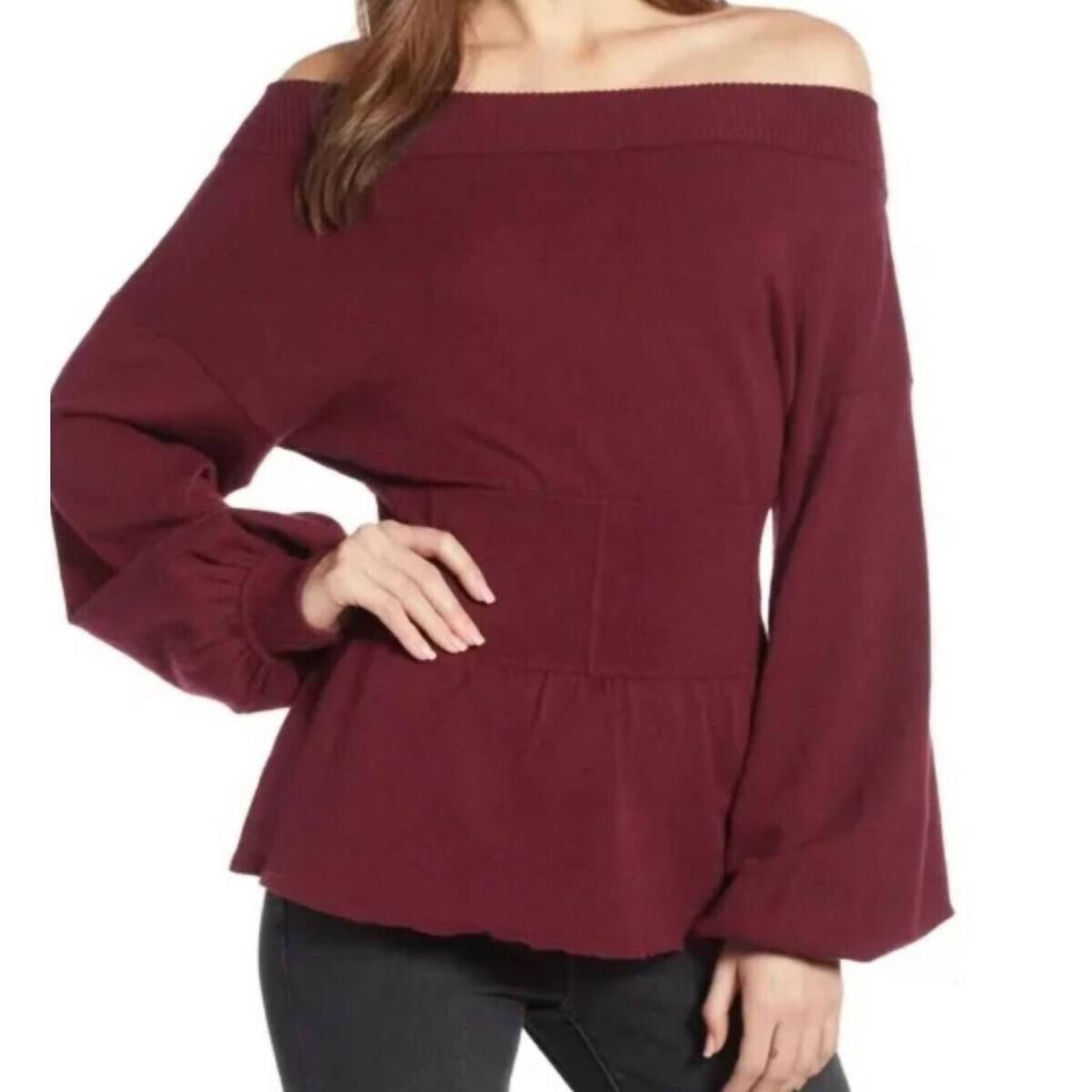Something Navy Something Navy - Off the Shoulder Waist Detail Peplum Sweater