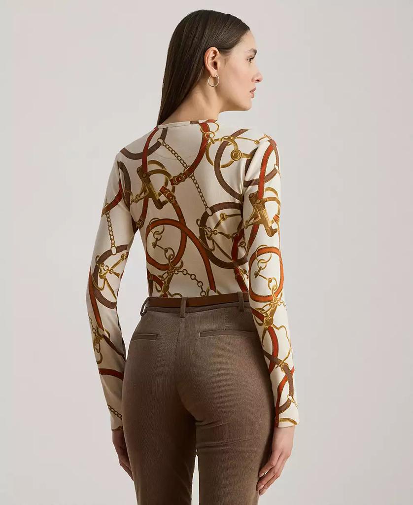 Ralph Lauren Women
s Belting-Print Cotton Long-Sleeve Tee