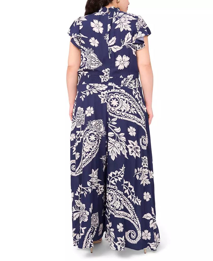 MSK Plus Size Printed Mock-Neck Short-Sleeve Jumpsuit