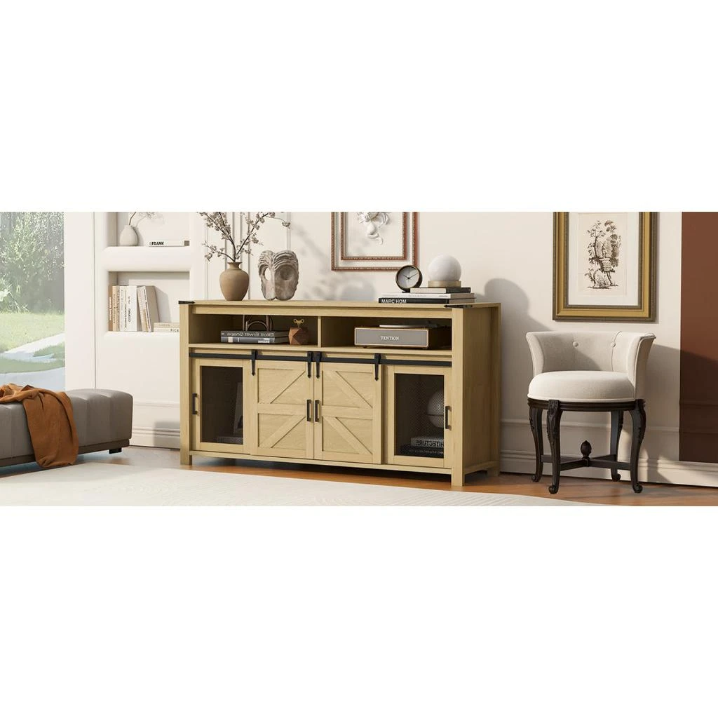 Streamdale Furniture Streamdale 59.3" Farmhouse Sideboard with Sliding Barn Door and Mesh Panels 4