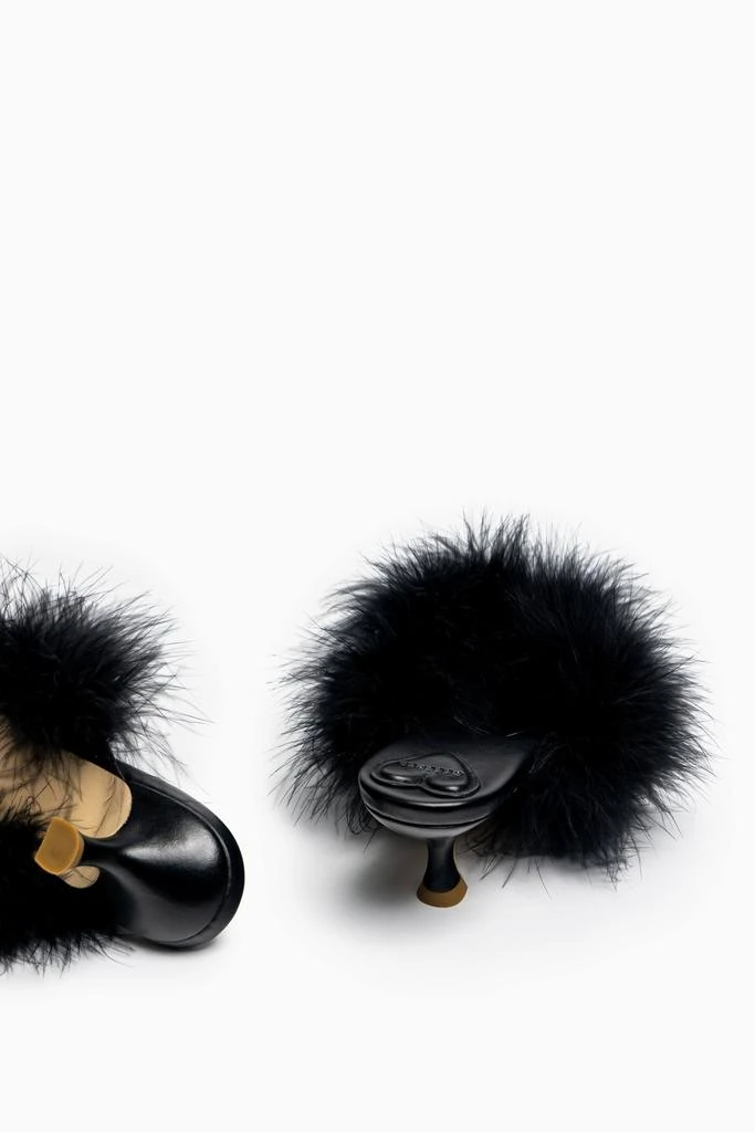 Sleeper Pom Kitten Heel Mules with Feathers in Black 3