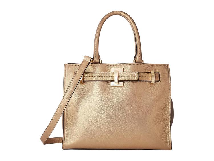 Authentic Calvin Klein Faye Leather Satchel Gold