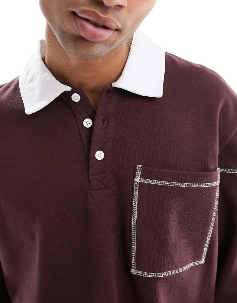 ASOS ASOS DESIGN boxy rugby sweatshirt with contrast seam details in brown 3