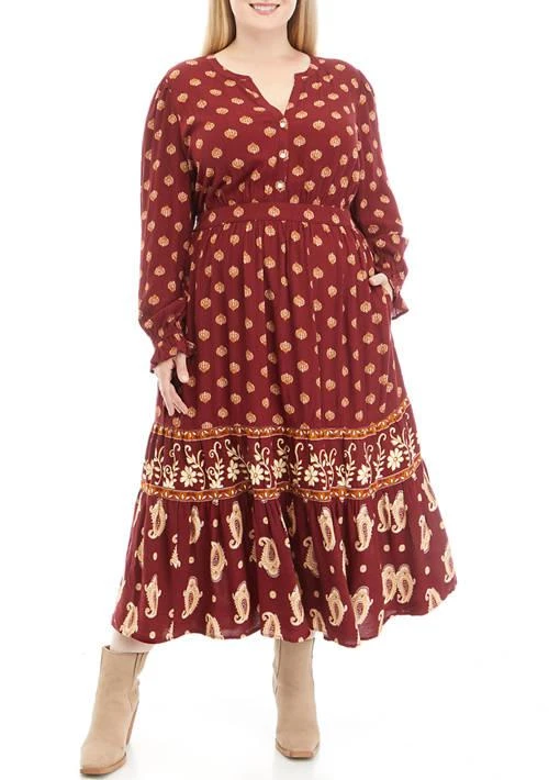 Wonderly Plus Size Tiered Printed Peasant Maxi Dress 1