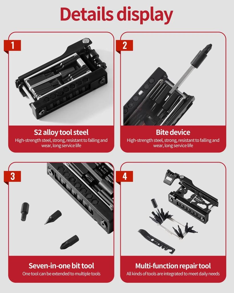 Kocyare Bike Multi Tool 38 in 1 Bicycle Repair Kit with Chain Levers, Hex Spoke Wrench, Splitter Tool and Crank Puller - Portable Cycling Accessories Set 7