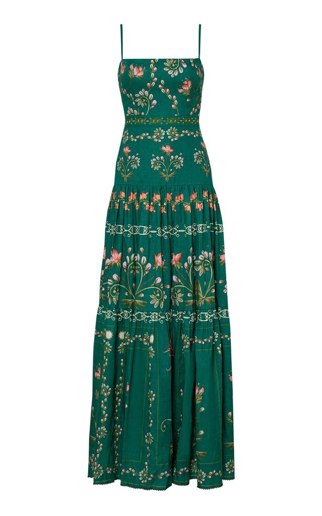 Agua by Agua Bendita Agua by Agua Bendita - Lima Esmeralda Embroidered Linen Maxi Dress - Green - XL - Moda Operandi